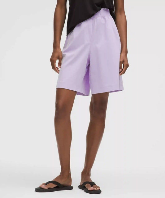 Stretch Woven Ruffle-Waist High-Rise Short 9"