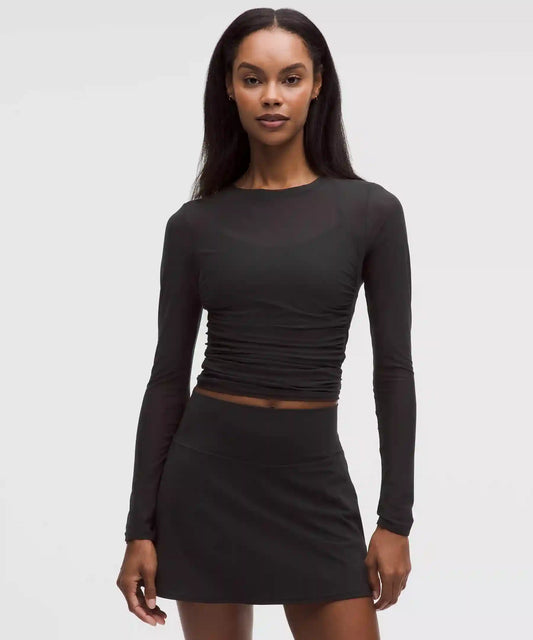 Mesh Ruched Long-Sleeve Shirt
