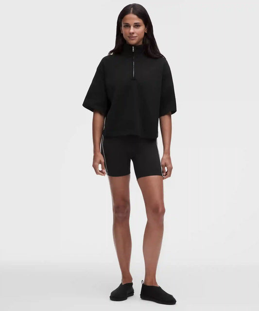Structured Knit Half-Zip Short-Sleeve Shirt