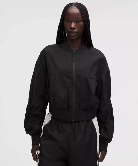 Curved-Hem Cropped Bomber