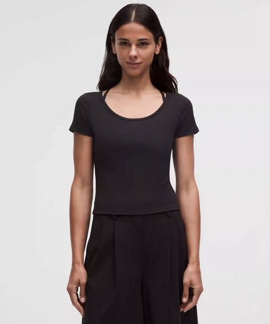 Hold Tight Micro-Rib Cross-Back T-Shirt