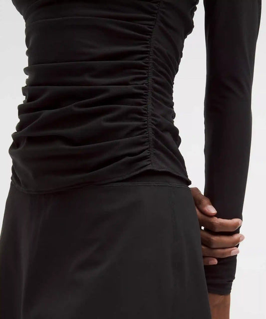 Mesh Ruched Long-Sleeve Shirt