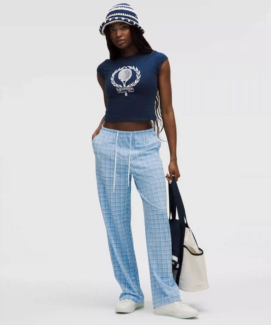 Seersucker Check Mid-Rise Pull-On Pant