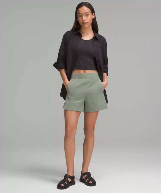 Stretch Woven Relaxed-Fit High-Rise Short 4"