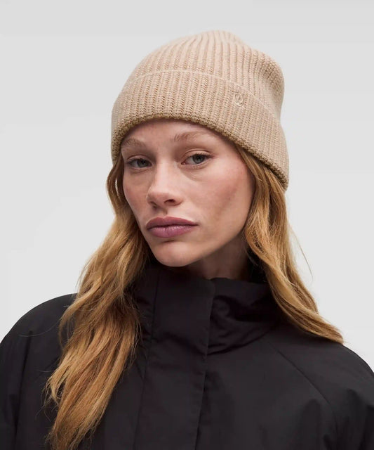 Close-Fit Wool-Blend Ribbed Knit Beanie *Embroidered Logo