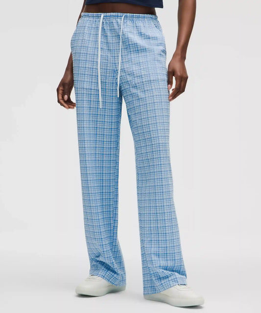 Seersucker Check Mid-Rise Pull-On Pant