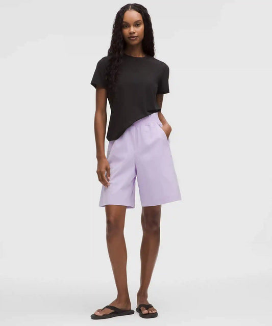 Stretch Woven Ruffle-Waist High-Rise Short 9"