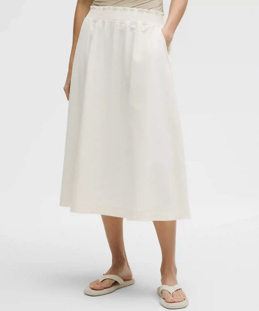 Stretch Woven Ruffle-Waist Midi Skirt