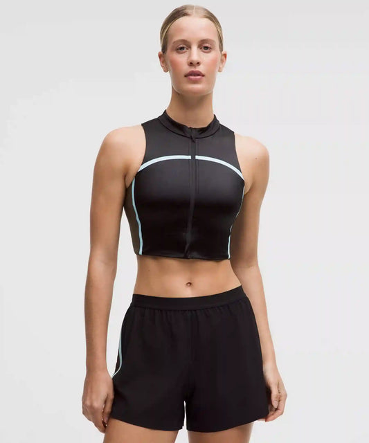 Satin Shine Full-Zip Tank Top Medium Support, B/C Cup *Stripe